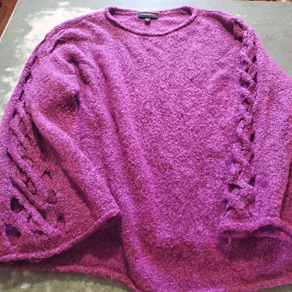 Lane Bryant Fuzzy Lattice-Sleeve Cutout Pullover Knit Sweater sz 26/28 - Picture 2 of 6